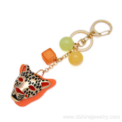 Metal Tiger Jewelry Keychain For Handbag Beads Chain Keyring